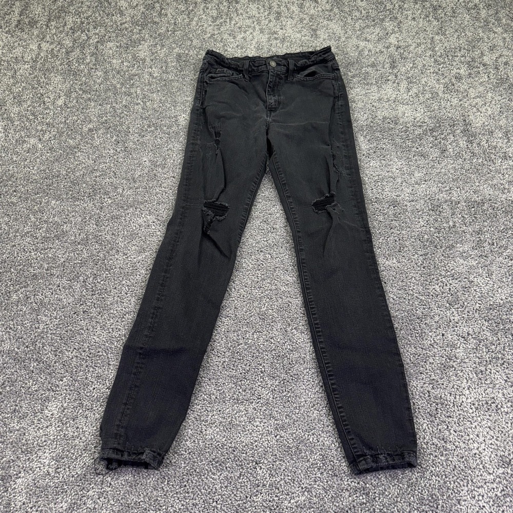 Flying Monkey Jeans Womens 28 Black High Rise Skinny Distressed Stretch Denim